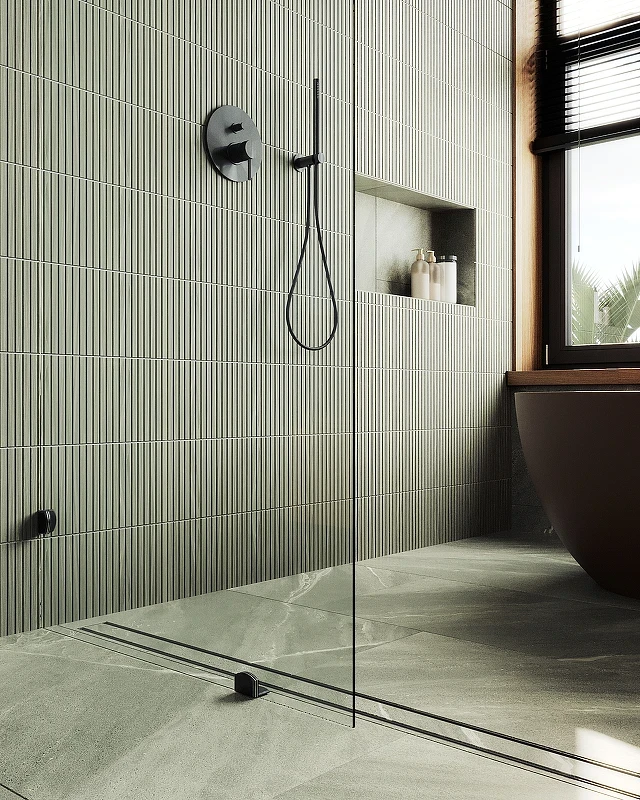 Душевая перегородка Maybah Glass MGD-259-6 790x1950 коннектор стена-стекло Черный стекло прозрачное