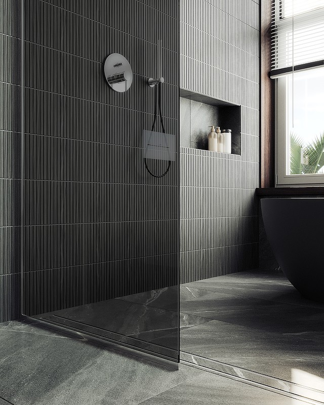 Душевая перегородка Maybah Glass MGD-693-5у 890x1950 в узком профиле Хром матовый стекло графитовое