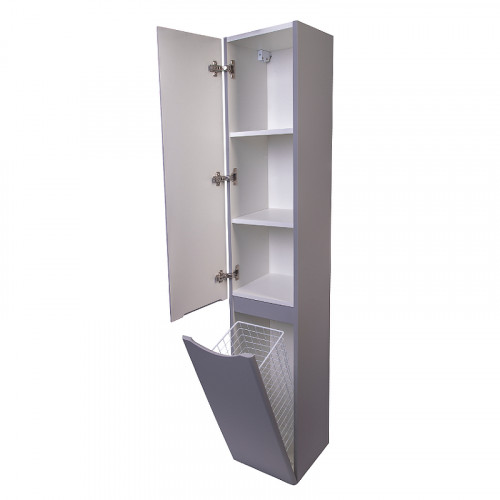 Шкаф пенал Style Line Бергамо 30 L СС-00002327 с бельевой корзиной Серый антискрейтч МДФ / ЛДСП