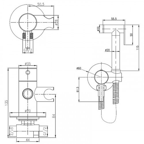 Гигиенический душ со смесителем Boch Mann Braies GR CK-P07GR BM10411 Серый матовый латунь встраиваемый