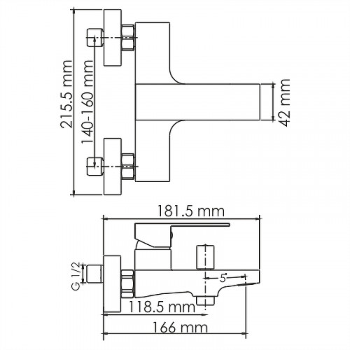 Смеситель для ванны WasserKRAFT Abens 2001 Чёрный матовый на стену