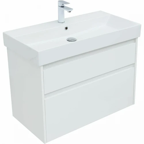Тумба под раковину Aquanet Nova Lite 85 249936 подвесная Белый глянец МДФ / ЛДСП