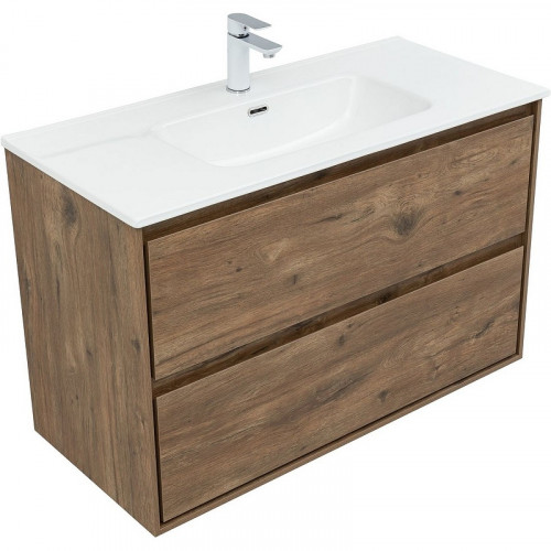 Тумба под раковину Aquanet Милан 100 336380 подвесная Дуб рустикальный МДФ / ЛДСП