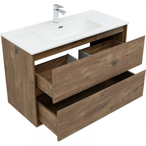 Тумба под раковину Aquanet Милан 100 336380 подвесная Дуб рустикальный МДФ / ЛДСП