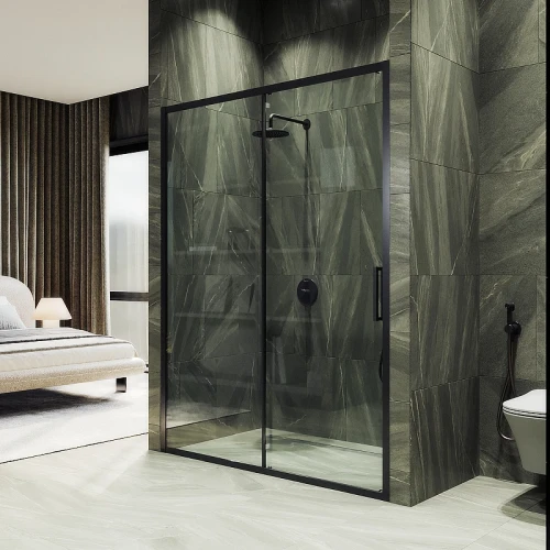 Душевая дверь Maybah Glass MGD-1277-6 1500x1950 раздвижная профиль Черный стекло прозрачное