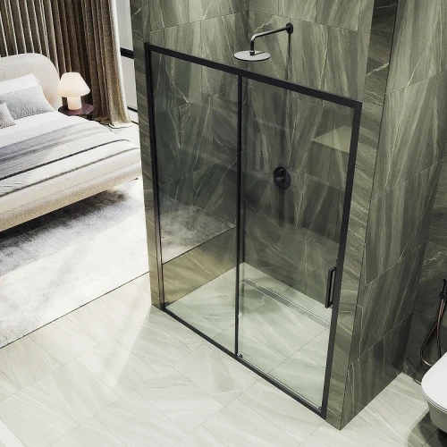 Душевая дверь Maybah Glass MGD-1277-6 1500x1950 раздвижная профиль Черный стекло прозрачное