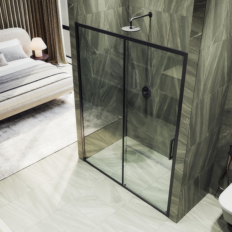 Душевая дверь Maybah Glass MGD-1277-6 1500x1950 раздвижная профиль Черный стекло прозрачное