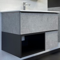 Тумба с раковиной Comforty Франкфурт 75 00-00011080 подвесная Бетон светлый МДФ / ЛДСП
