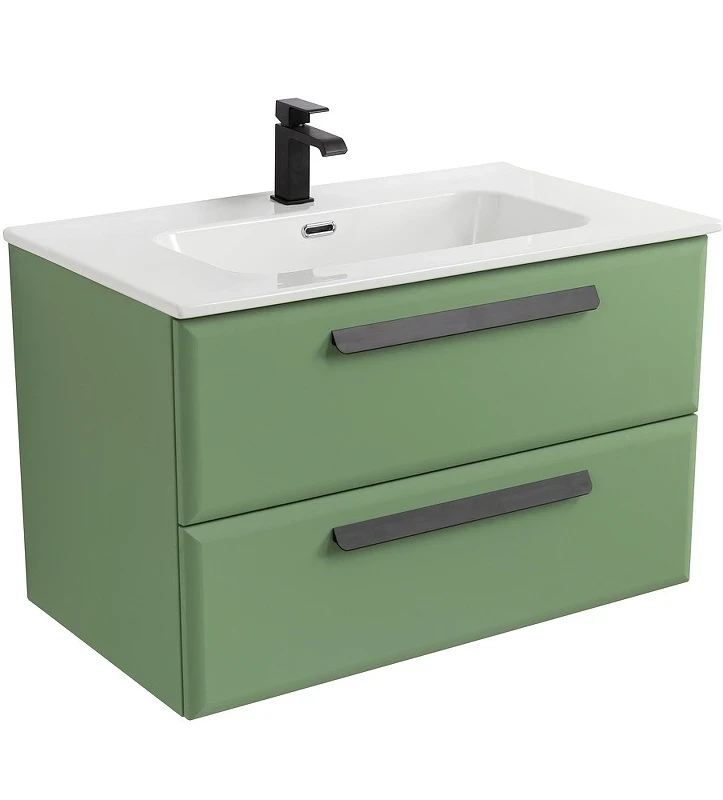 Тумба под раковину Cezares Eco-Cer-N 80 ECO-CER-N-800-2C-SO-PS-P подвесная Фисташковый Софт без ручек МДФ / ЛДСП