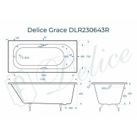 Чугунная ванна Delice Grace 170x70 DLR230643R с отверстиями под ручки без антискользящего покрытия