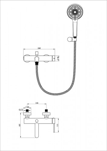 Смеситель для ванны Wonzon &amp; Woghand Stick WW-88639017-BN цвет Брашированный никель