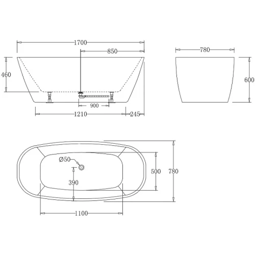 Акриловая ванна BelBagno 170x78 BB72-1700-W0 без гидромассажа