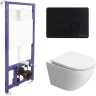 Комплект унитаза BelBagno Uno-Tor BB5177CH-TOR/SC с инсталляцией Berges Novum D5 040235 с сиденьем Микролифт и Черной матовой клавишей смыва фаянс подвесной