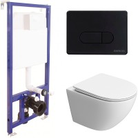 Комплект унитаза BelBagno Uno-Tor BB5177CH-TOR/SC с инсталляцией Berges Novum D5 040235 с сиденьем Микролифт и Черной матовой клавишей смыва фаянс подвесной