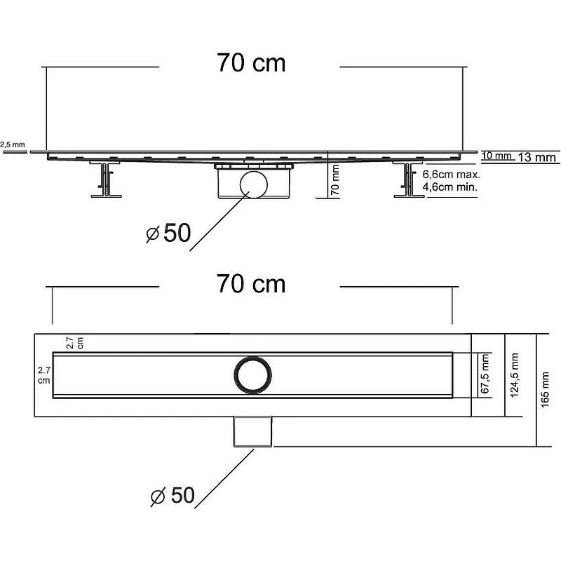 Душевой лоток Vincea Optima 70 SAY.601.70.P.NSNGH с решеткой Хром