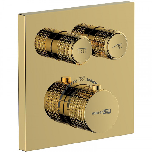 Смеситель для душа WasserKRAFT Sauer 7148 Thermo с термостатом Золото глянцевое латунь встраиваемый