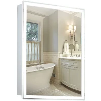 Зеркальный шкаф Silver Mirrors Киото Flip 50 LED-00002473 с подсветкой Белый МДФ / ЛДСП, стекло