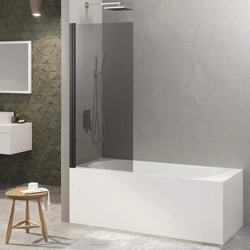 Шторка на ванну Berges River S Black 90х145 065017 профиль Черный матовый стекло тонированное