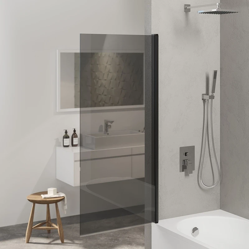 Шторка на ванну Berges River S Black 90х145 065017 профиль Черный матовый стекло тонированное