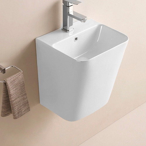 Раковина CeramaLux 38 500Q Белая глянцевая фаянс подвесная