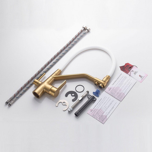 Смеситель для кухни Rose R558G цвет Золотой сатин Белый