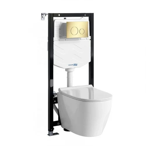 Комплект унитаза с инсталляцией WasserKRAFT Aller 10TLT.010.ME.PG02.H002 цвет Белый с сиденьем Микролифт и клавишей смыва цвет Золото глянцевое
