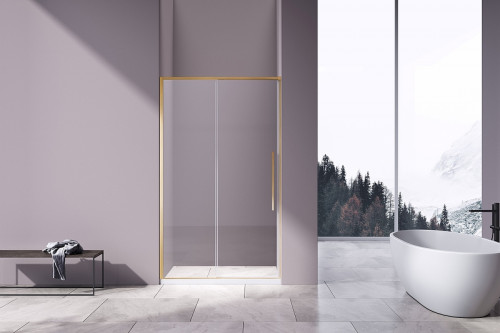 Душевая дверь Vincea Slim-N 140 VDS-4SN140CLG профиль Брашированное золото стекло прозрачное