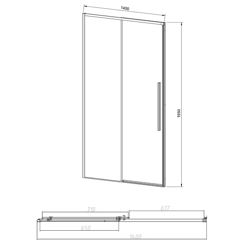 Душевая дверь Vincea Slim-N 140 VDS-4SN140CLG профиль Брашированное золото стекло прозрачное