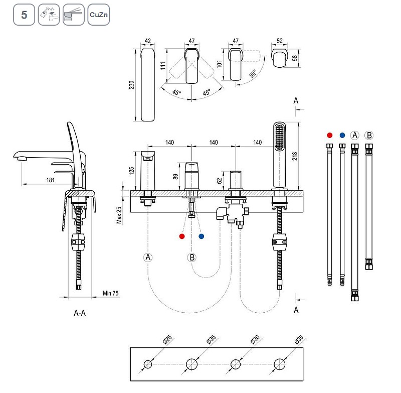 Смеситель на борт ванны Ravak Flat FL 026.20 X070176 Черный матовый латунь