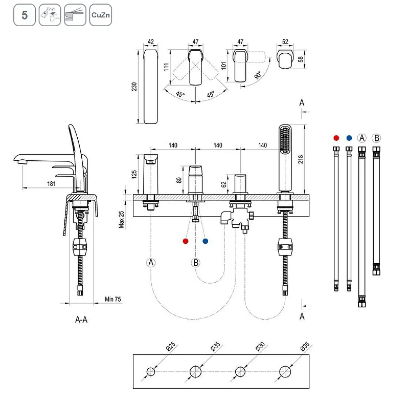 Смеситель на борт ванны Ravak Flat FL 026.20 X070176 Черный матовый латунь