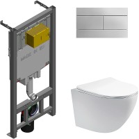 Комплект унитаза Aquatek Европа AQ1900-00 с сиденьем Микролифт и инсталляцией Jacob Delafon E29025-NF+E4316-CP с клавишей смыва Хром фарфор подвесной