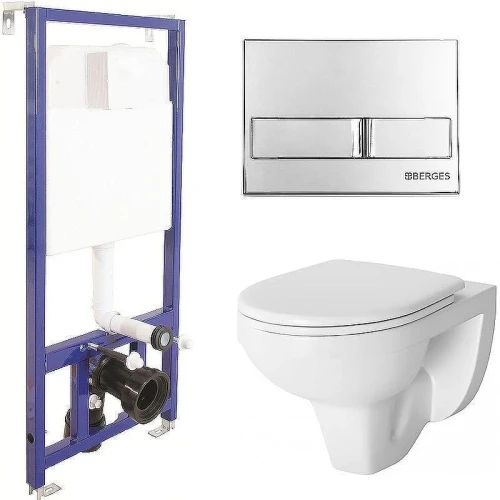 Унитаз с инсталляцией Damixa Jupiter DX77C1738SC + Berges Novum L3 040213 с сиденьем Микролифт и клавишей смыва Хром