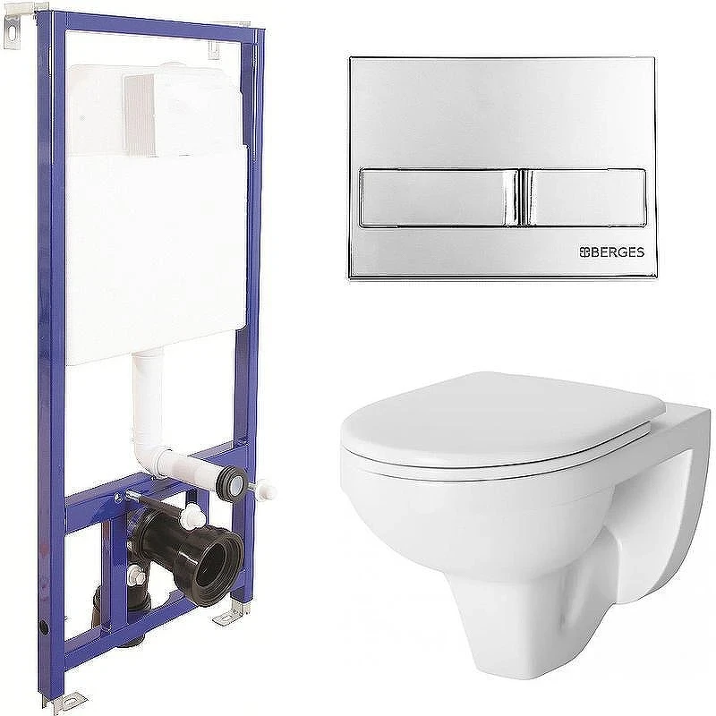 Унитаз с инсталляцией Damixa Jupiter DX77C1738SC + Berges Novum L3 040213 с сиденьем Микролифт и клавишей смыва Хром