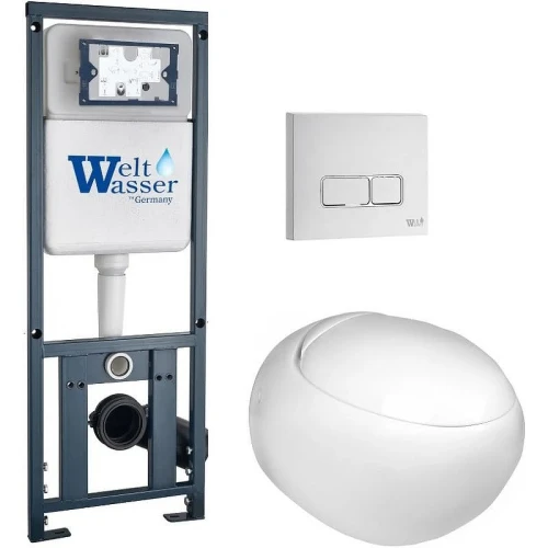Комплект унитаза с инсталляцией WeltWasser MARBERG 410 + JECKENBACH 004 GL-WT + MAR 410 SE GL-WT 10000010722 цвет Белый глянцевый с сиденьем Микролифт и клавишей смыва цвет Белый глянцевый