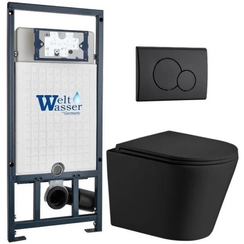Комплект унитаза с инсталляцией WeltWasser MARBERG 507 + SALZBACH 043 MT-BL + MAR 507 RD MT-BL 10000011556 цвет Черный матовый с сиденьем Микролифт и клавишей смыва цвет Черный матовый