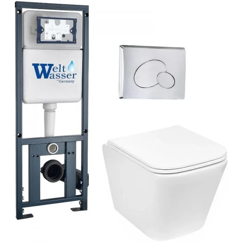 Комплект унитаза с инсталляцией WeltWasser MARBERG 410 + GELBACH 043 GL-WT + MAR 410 RD CR 10000011871 цвет Белый глянцевый с сиденьем Микролифт и клавишей смыва цвет Хром