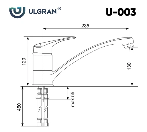 Смеситель для кухни Ulgran Classic U-003-344 Ультра-черный латунь