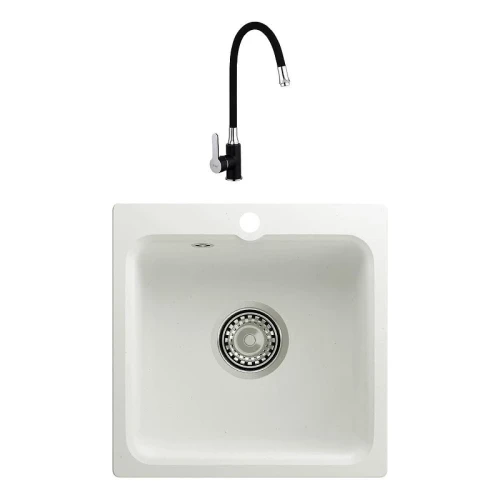 Кухонная мойка Reflexion Base 43 RX0743WH цвет Белый со смесителем Frap H42 F4042 Черный матовый Хром