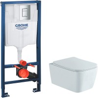 Комплект унитаза Aquatek Либра New AQ1148N-00 с инсталляцией Grohe Rapid SL 38772001 с сиденьем Микролифт и клавишей смыва Хром фарфор подвесной