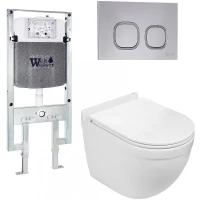 Комплект унитаза с инсталляцией WeltWasser AMBERG 497 ST + HEIMBACH 043 GL-WT + AMBERG RD-CR 10000012142 цвет Белый глянцевый с сиденьем Микролифт и клавишей смыва цвет Хром