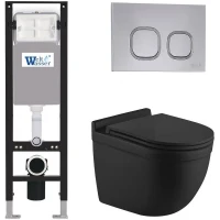 Комплект унитаза с инсталляцией WeltWasser AMBERG 350 + HEIMBACH 043 MT-BL + AMBERG RD-CR 10000012335 цвет Черный матовый с сиденьем Микролифт и клавишей смыва цвет Хром