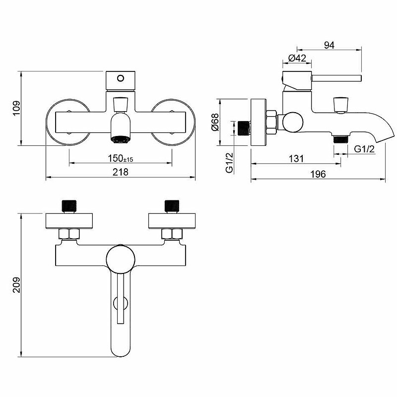 Смеситель для ванны Aquatek Европа AQ1340MB Черный матовый латунь на стену