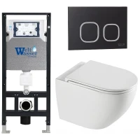 Комплект унитаза с инсталляцией WeltWasser AMBERG 506 + MERZBACH 043 XL GL-WT + AMBERG RD-BL 10000013776 цвет Белый глянцевый с сиденьем Микролифт и клавишей смыва цвет Черный