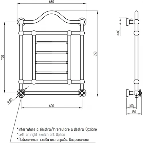 Электрический полотенцесушитель Migliore Edward 85x68 L 20311 Бронза латунь