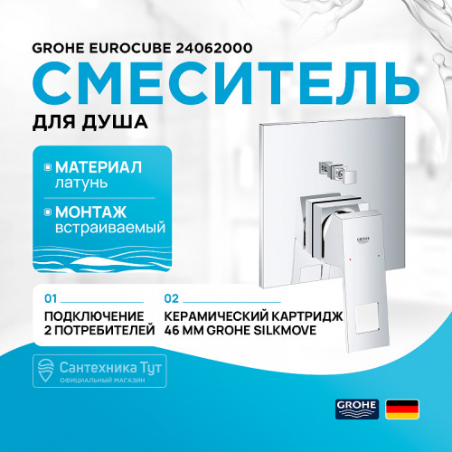 Смеситель для душа Grohe Eurocube 24062000 Хром латунь встраиваемый