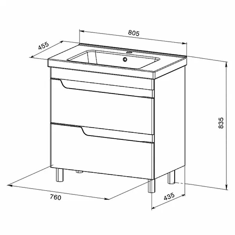 Тумба с раковиной Orange Milano 80 TMR80 Белая МДФ / ЛДСП