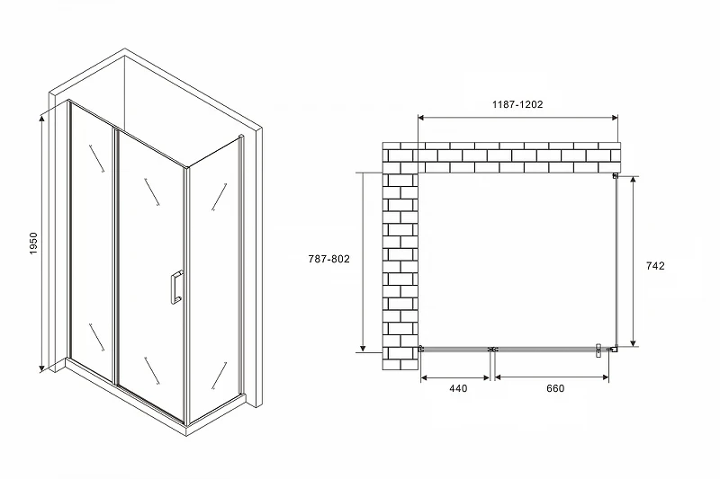 Душевой уголок Abber Sonnenstrand 120x80 AG04120BS-S80B профиль Черный стекло прозрачное