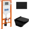 Комплект унитаза с инсталляцией BelBagno Sela BB3201CHR-MB/BB3201SC-MB/BB002-80/BB007-PR-NERO.M с сиденьем Микролифт и Черной матовой клавишей смыва фаянс подвесной