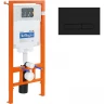 Комплект унитаза с инсталляцией BelBagno Sela BB3201CHR-MB/BB3201SC-MB/BB002-80/BB007-PR-NERO.M с сиденьем Микролифт и Черной матовой клавишей смыва фаянс подвесной