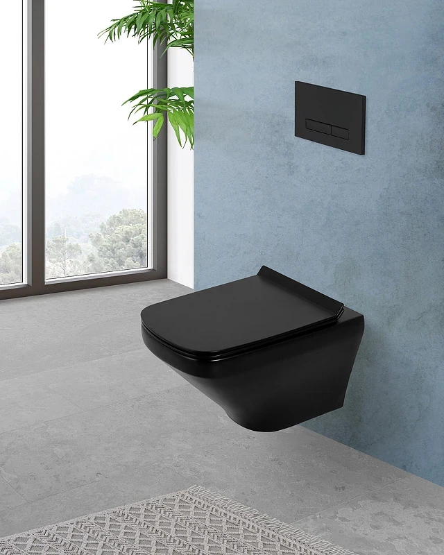 Комплект унитаза с инсталляцией BelBagno Sela BB3201CHR-MB/BB3201SC-MB/BB002-80/BB007-PR-NERO.M с сиденьем Микролифт и Черной матовой клавишей смыва фаянс подвесной